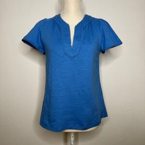 Boden Ava Trim Blue Cotton V‑Neck Lace Puff Sleeve Top New With Tags Size 4